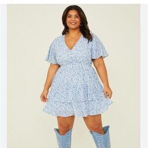 Arula Tallulah floral blue dress plus size